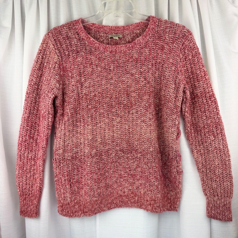 Lucky Brand Womens Pink Space Dye Knit Sweater Lace Up Side Tie Pullover Large